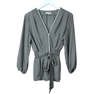Max Studio Black White Faux Wrap Top Women Sz L
